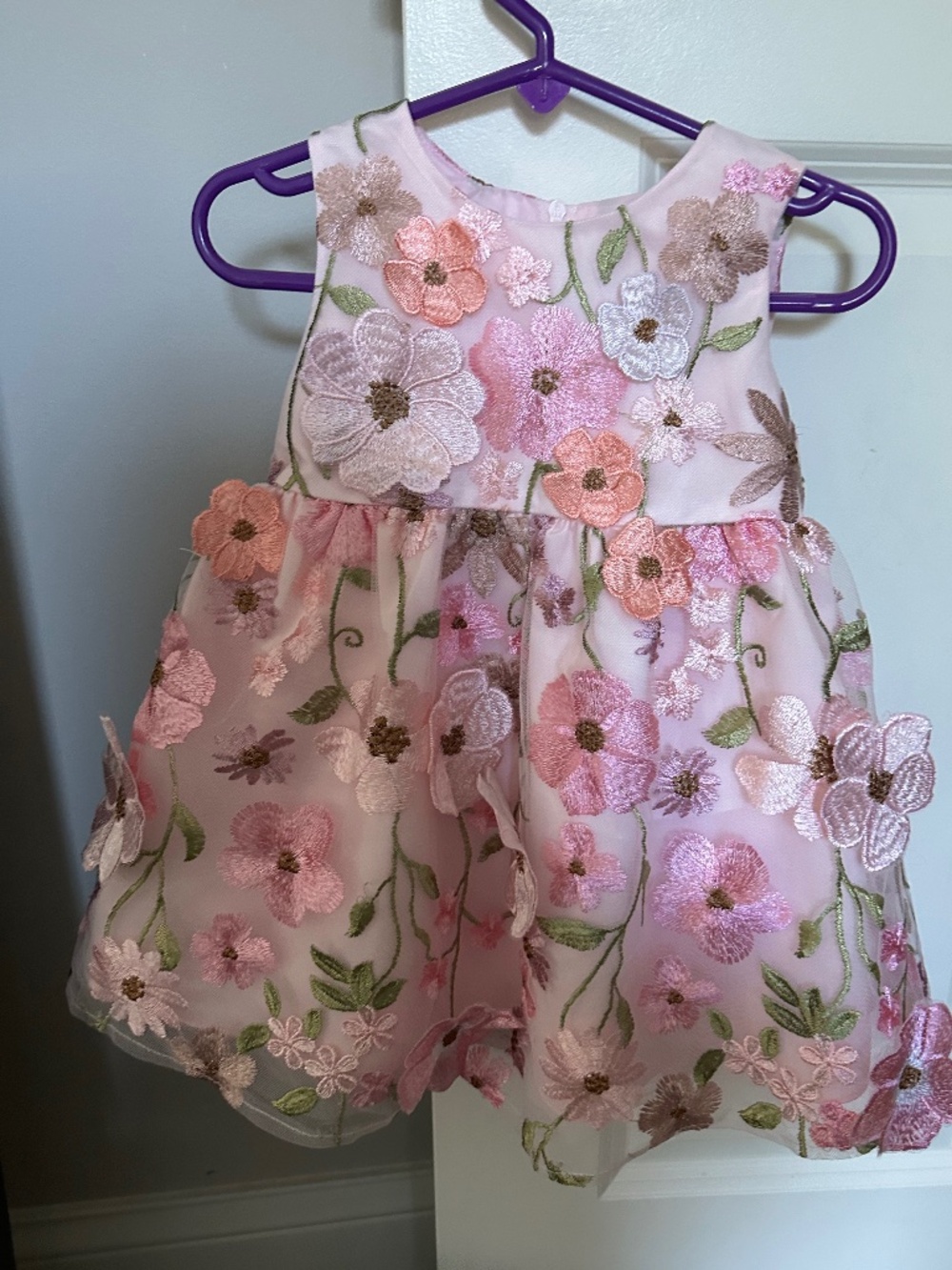 Bonnie Jean Pink Floral Appliqué Dress